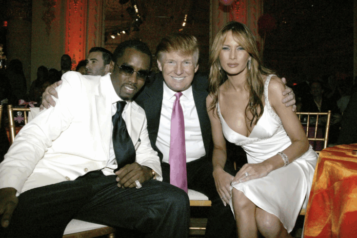 Diddy, Trump and Melania Trump seen in this March 10, 2005 photo. WireImage